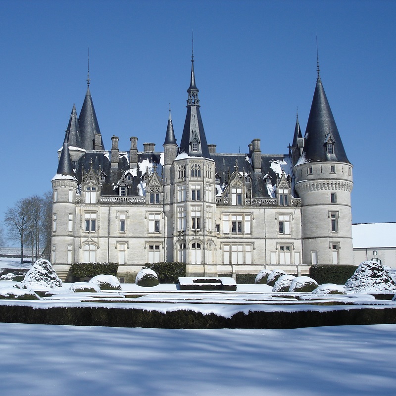 Schloss, Burg, Skulpturale Architektur, Schneebedeckt, Spitzdächer