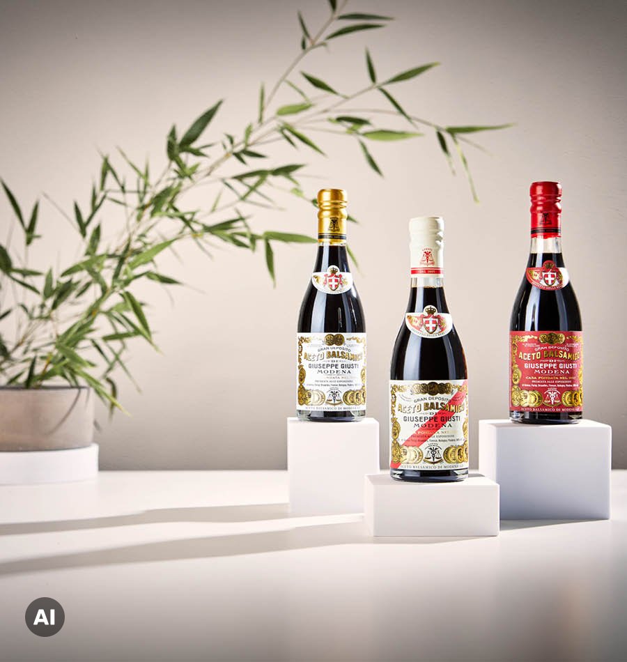 Balsamico, Essig, Flasche, Salat-Dressing, III Flaschen Display