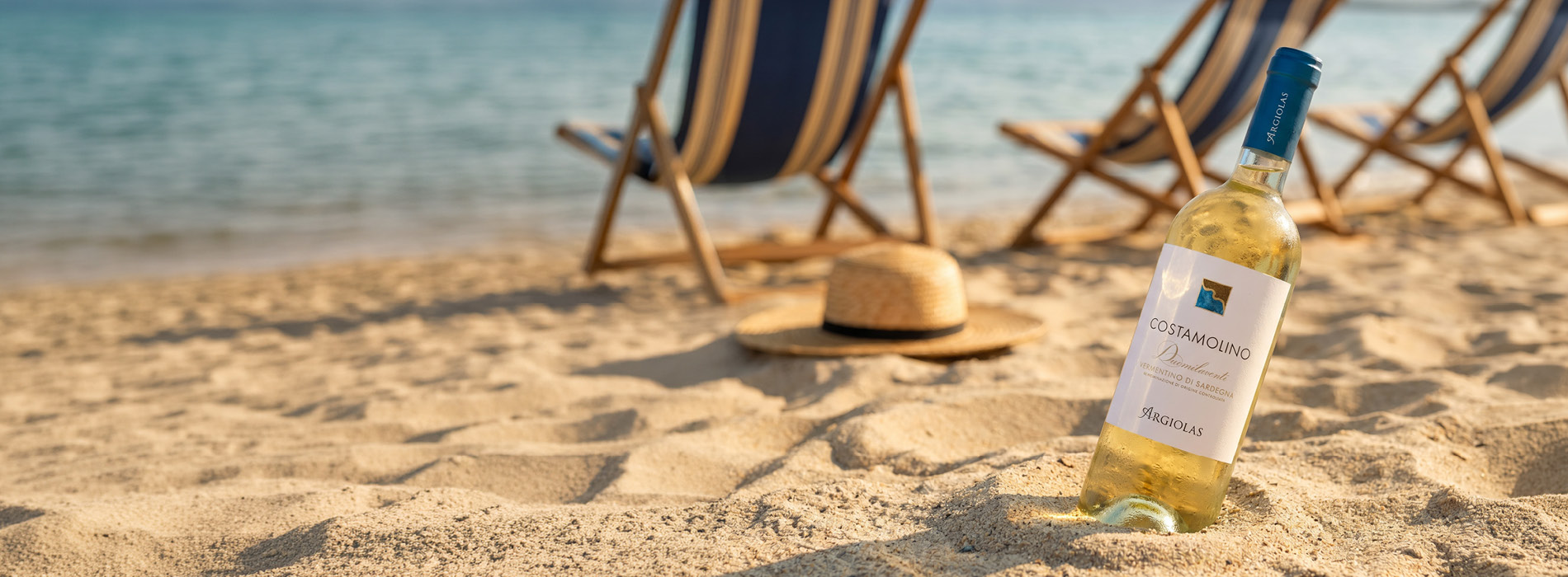 Flasche, Weißwein, Glasflasche, am Strand, Sommer