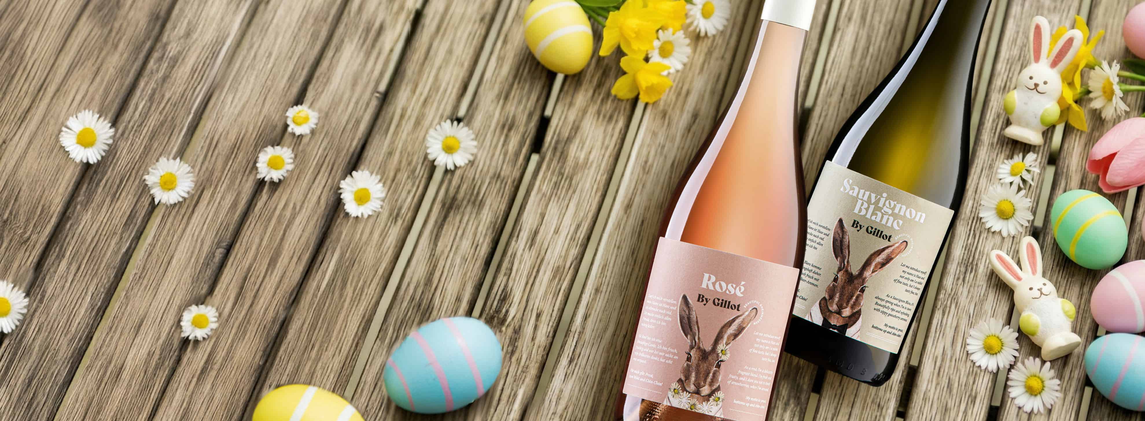 Rosé, Wein, Flasche, Label, Osterdeko