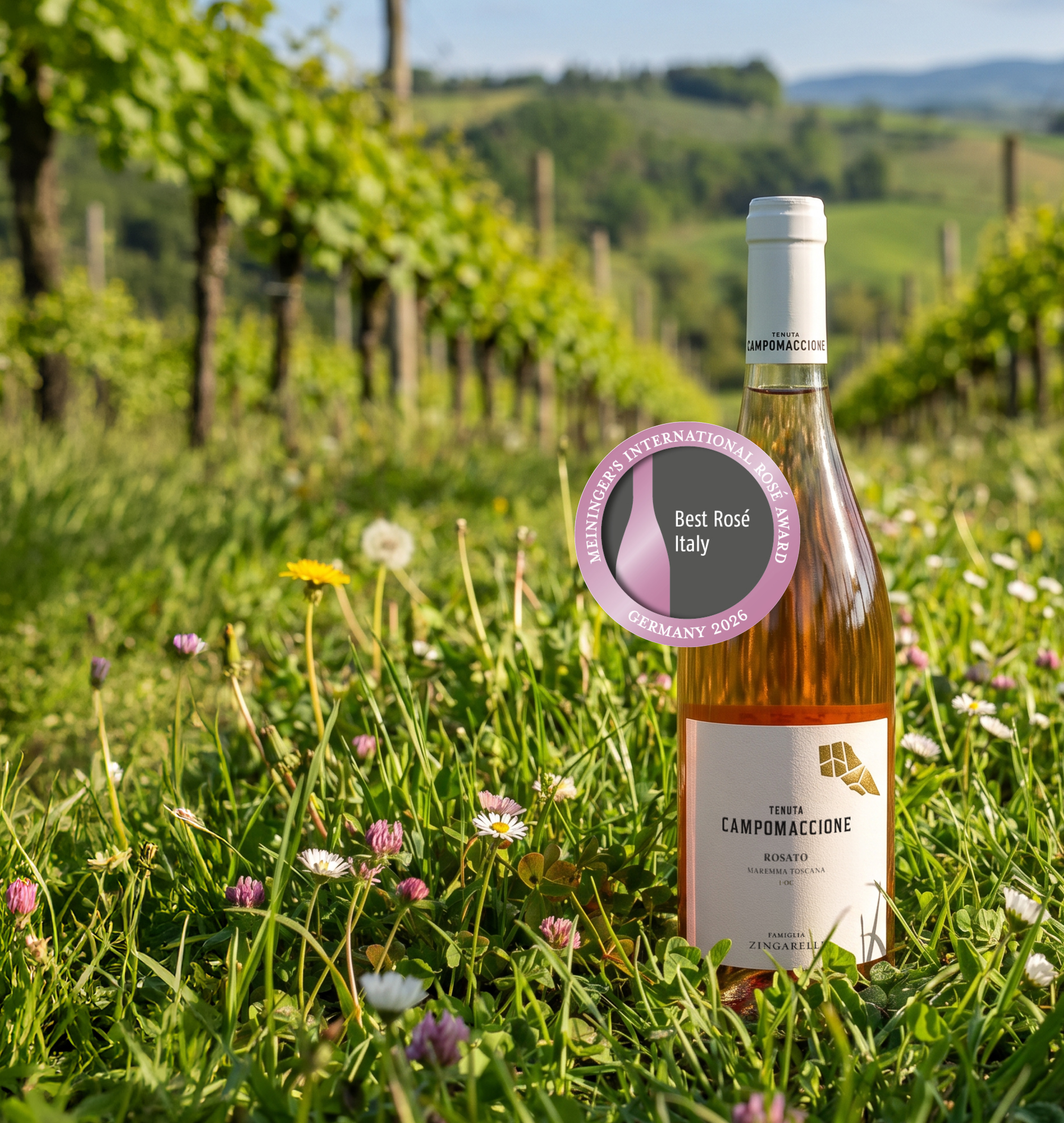 Wein, Rosé, Flasche, Weinberge, Etikett