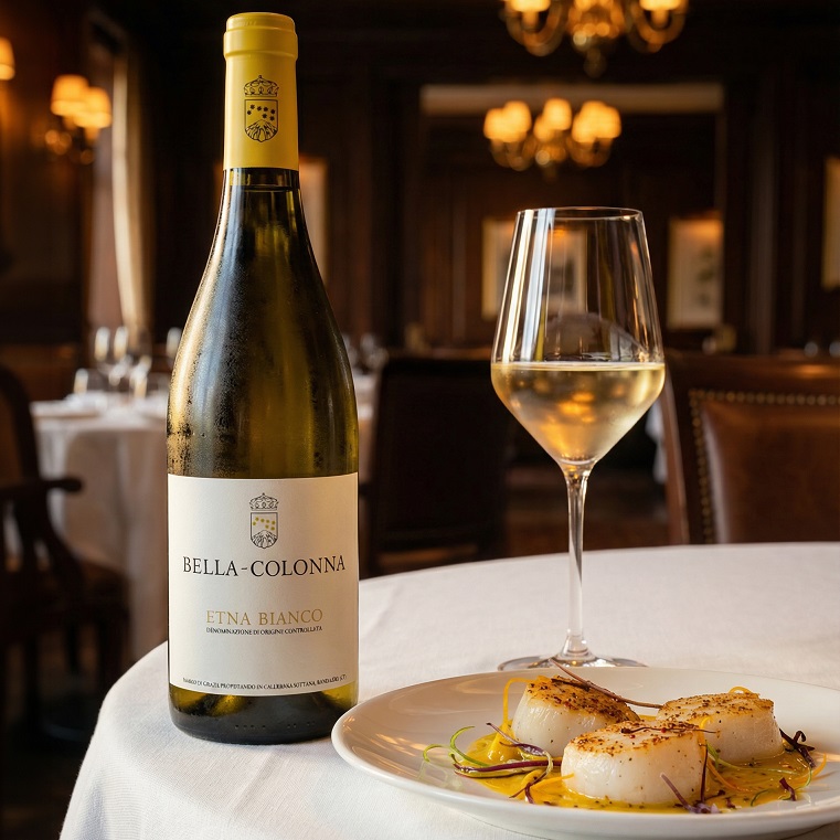 Wein, Weißwein, Etna Bianco, Bella Colonna, Glasweinglas