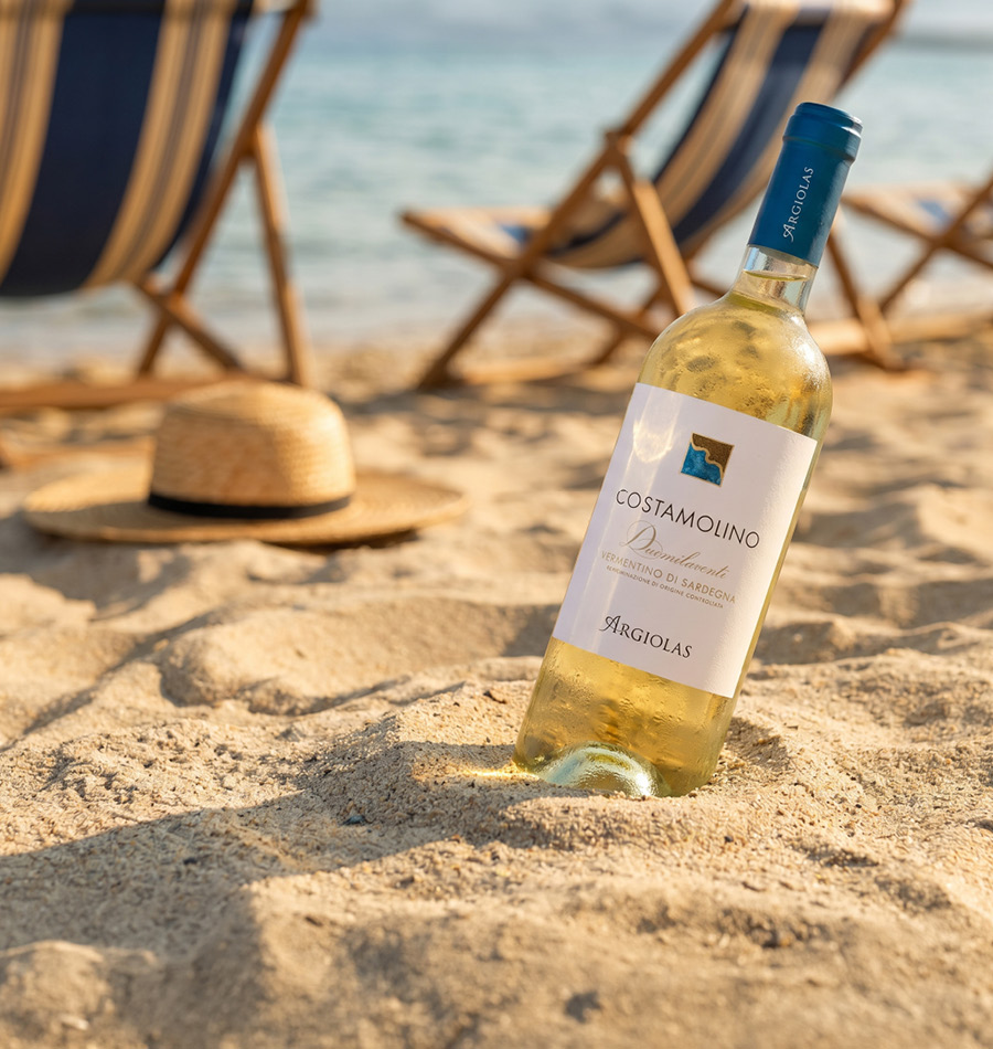 Weißwein, Vermentino, Flasche, Strand, Sardegna